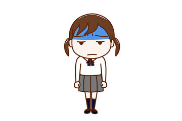 （全身正面）真っ青な顔色で不機嫌になりながら女子学生