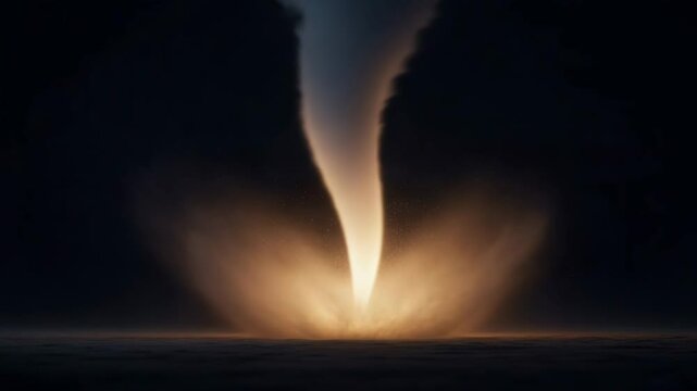 Powerful tornado forming in dark sky with swirling winds and dramatic lighting effects