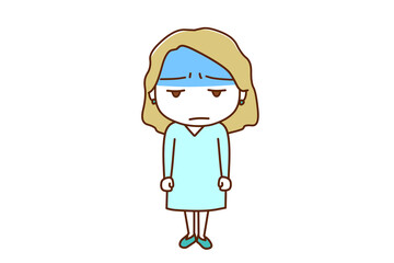 （全身正面）真っ青な顔色で不機嫌になりながら白人女性