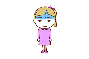 （全身正面）真っ青な顔色で不機嫌になりながら白人少女