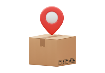 Isolated Shipping Box with Red Location Pin on Top