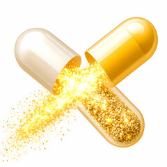 Split Gold Capsule with Glowing Powder Trail