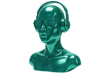Isolated Green Headphone Wearing Bust Metallic Aesthetic