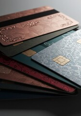 Diverse Credit Card Collection Mockup with Ornate Patterns