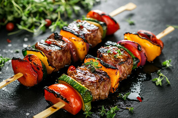 Barbecue Skewers with Grilled Meat and Vegetables