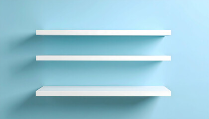 Three White Shelves on a Light Blue Wall