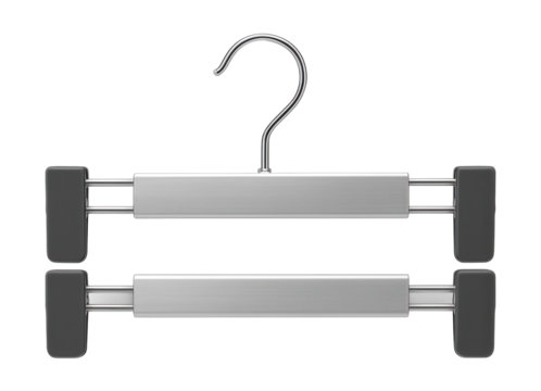 Adjustable-width pants hangers, designed to accommodate various sizes, perfect for a shared household closet.