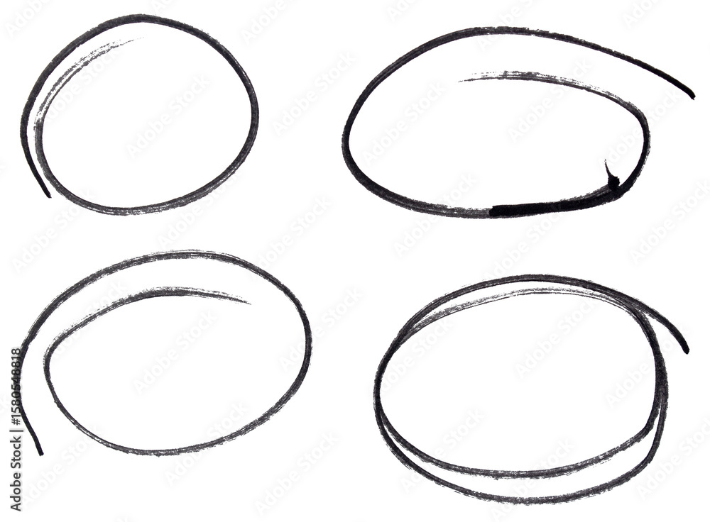 Poster set of black highlight circles on transparent background cut out design elements