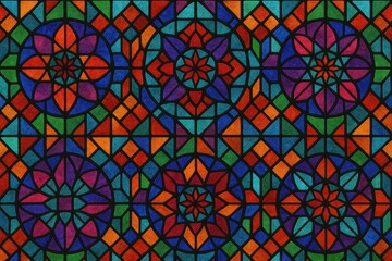 Stained Glass Mosaic Pattern with Bright Red, Orange, and Yellow Colors
