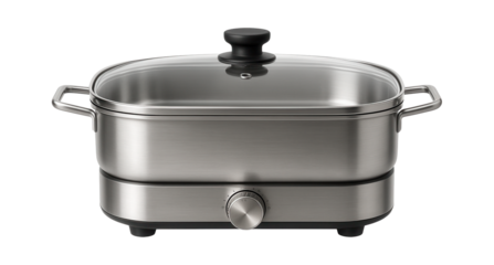 A large electric frying pan with adjustable temperature settings, convenient for buffet-style breakfast serving at home.