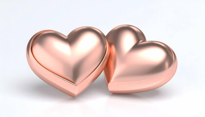 Two Rose Gold Hearts on White Background