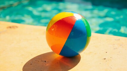 Obraz premium colorful toy ball near swimming pool