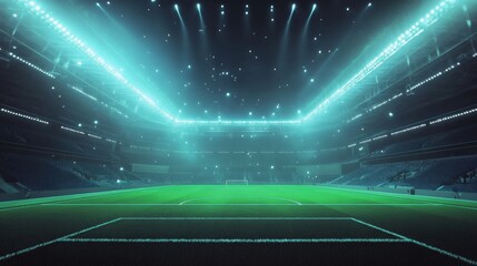 Spectacular illuminated soccer stadium at night showcasing a vibrant field