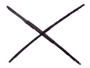 Hand drawn black marker x sign on transparent background cross shape design element