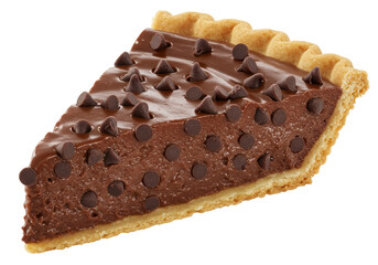 Isolated Chocolate Cream Pie Slice with Chocolate Chips