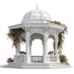 Elegant white marble gazebo isolated on white background