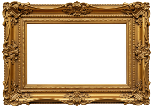 Isolated Ornate Gold Picture Frame Vintage Style