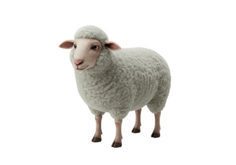 Isolated Fluffy White Sheep Standing Calmly