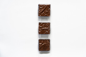 Isolated Trio of Packaged Brownies with Negative Space