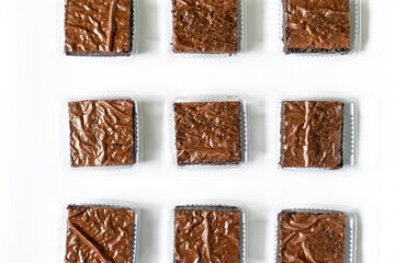 Overhead Shot of Nine Packaged Brownies