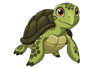 Isolated Cute Cartoon Sea Turtle with Spotted Shell