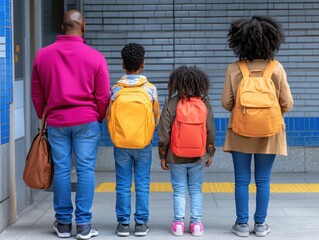 Family waiting at subway station in city during daytime