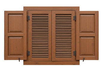 Isolated Rustic Wooden Window Shutters Opened