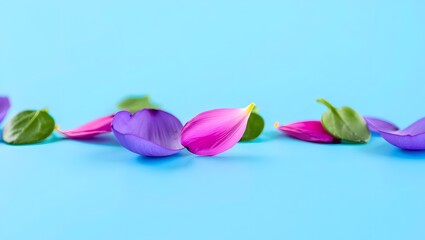 Stock photo of flower petals on blue background for spring floral design concepts ideas
