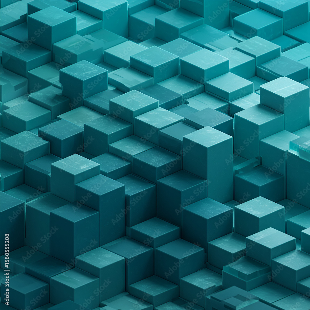 Poster abstract teal cube geometric pattern with no people. abstract pattern with various size and heights 