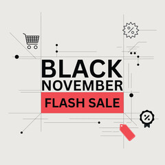Modern Black November Flash Sale Banner with Minimalist Icons and Bold Typography