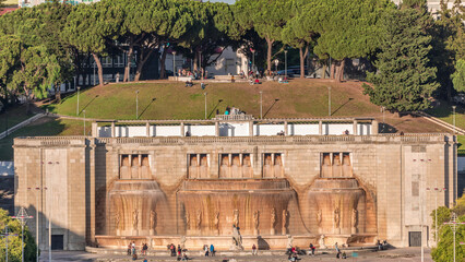 Fonte Luminosa fountain timelapse. Alameda public park in the city center. Lisbon. Portugal.