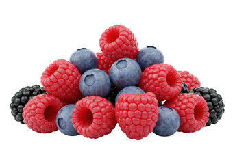 Isolated Pile of Fresh Forest Berries, Raspberries, Blueberries and Blackberries