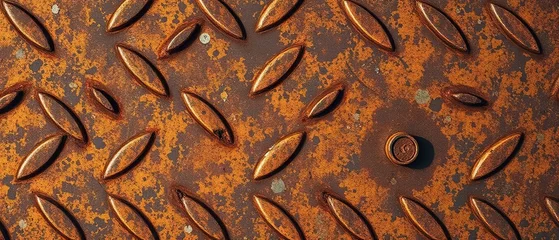 Close-up photograph of a rusted metal diamond plate © Kurnia