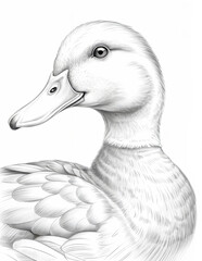 Duck portrait. Farm coloring page for adults. Grayscale sketch illustration.