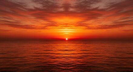 Obraz premium Ocean Sunset with Fiery Sky and Water Reflections for Nature Background