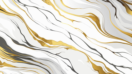 Vector art of an elegant abstract background featuring a swirling grey marble texture highlighted with gold veins