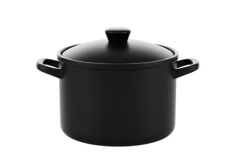 Isolated Black Cooking Pot with Lid Kitchenware