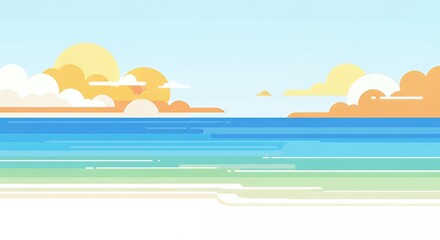 Obraz premium Calm Ocean View with Cloudy Sky and Beach Vector Illustration