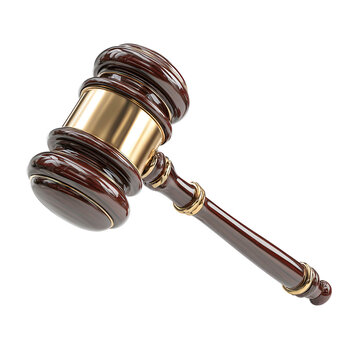 Brown Wooden Gavel with Gold Accents on Transparent Background
