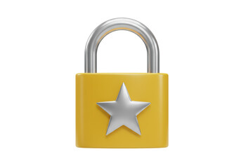 Isolated Yellow Padlock with Silver Star Symbol