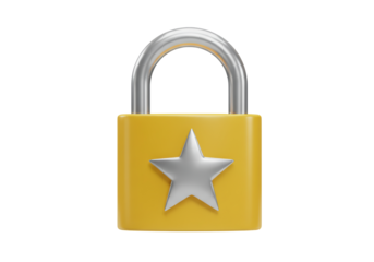 Isolated Yellow Padlock with Silver Star Symbol