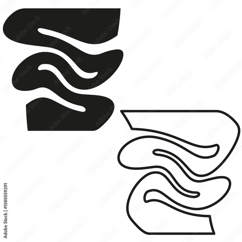 Aufkleber wavy letter s. fluid stripe icon. dynamic curve vector. dual style outline.