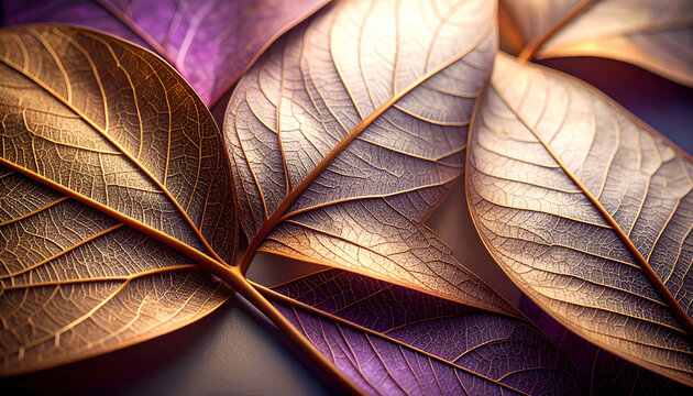 Close-up of intricately detailed, colorful leaves with a soft, artistic lighting effect.
