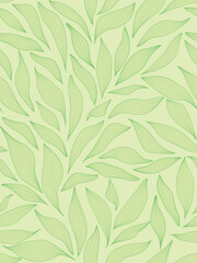 Seamless green floral background with leaves. Hand drawn minimal abstract organic shapes pattern. Delicate vector light green abstact pattern with green leaves.