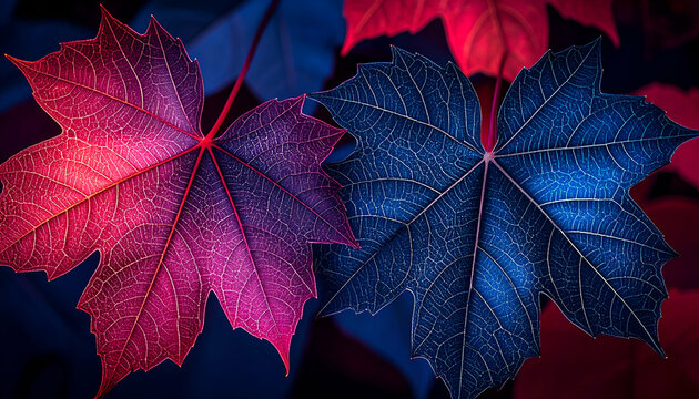 Close-up of vibrant leaves in contrasting colors, showcasing nature's beauty.