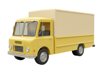 Isolated Vintage Yellow Delivery Truck with Beige Cargo Box