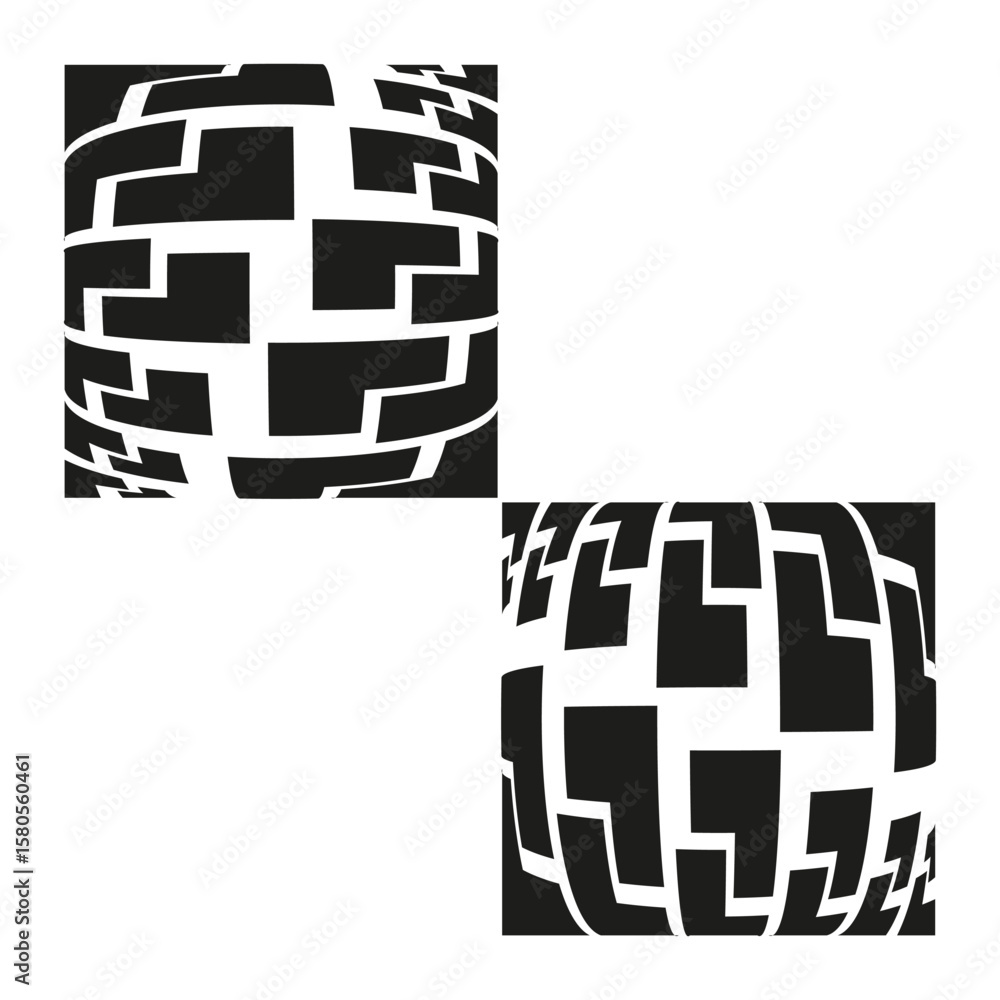 Aufkleber warped globe tiles. distorted square spheres. creative grid vector. abstract 3d illusion.