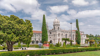 Naklejka premium Mosteiro dos Jeronimos, located in the Belem district timelapse hyperlapse of Lisbon, Portugal.