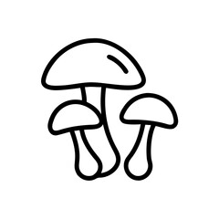 Line drawing of three mushrooms on a white background  
