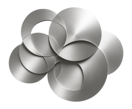 A large metal wall sculpture featuring overlapping circles, great for enhancing a spacious hallway.